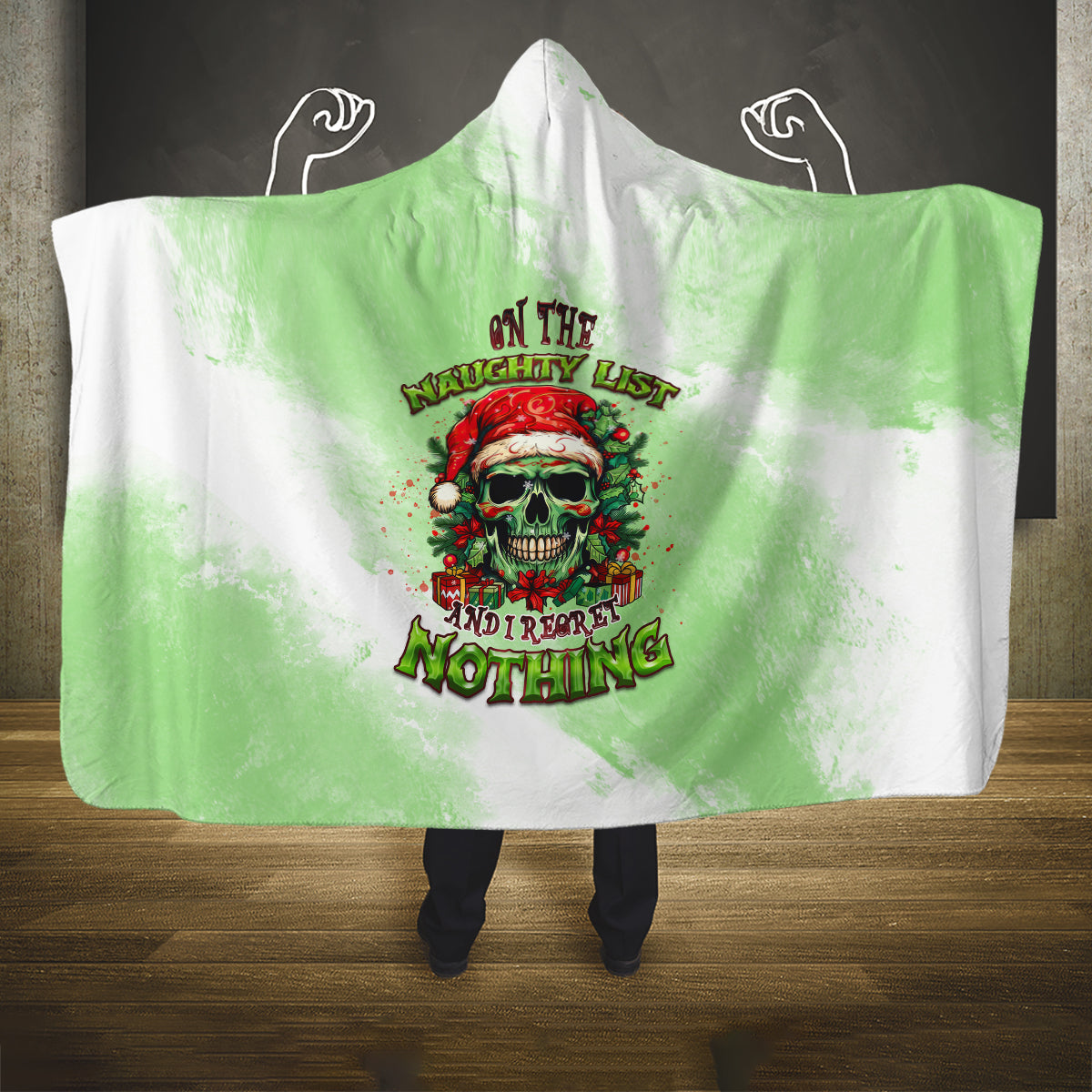 on-the-naughty-list-skull-christmas-hooded-blanket