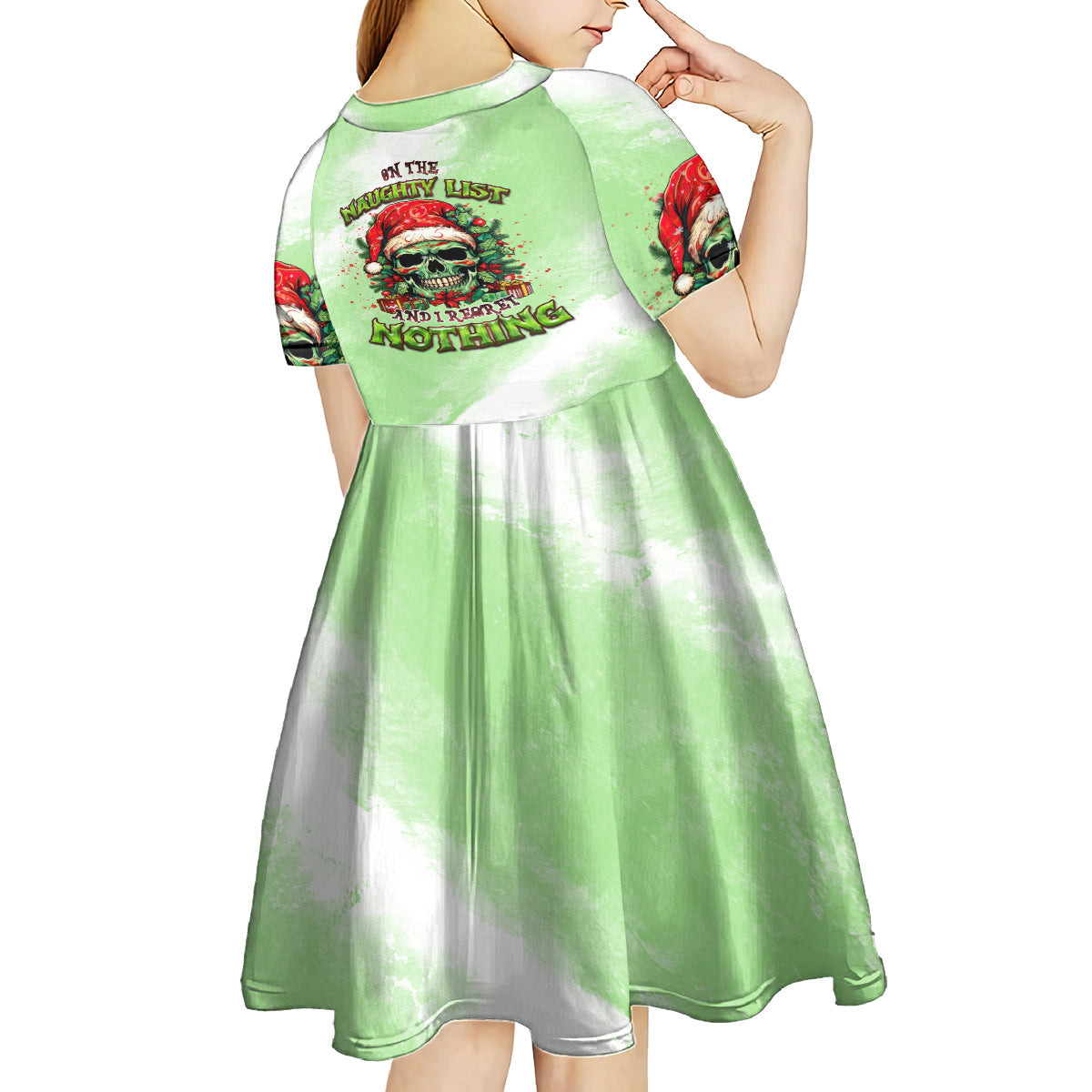 On The Naughty List Skull Christmas Kid Short Sleeve Dress - Wonder Print Shop
