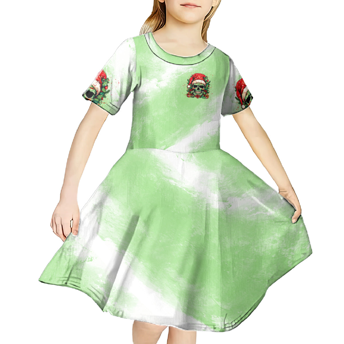 On The Naughty List Skull Christmas Kid Short Sleeve Dress - Wonder Print Shop