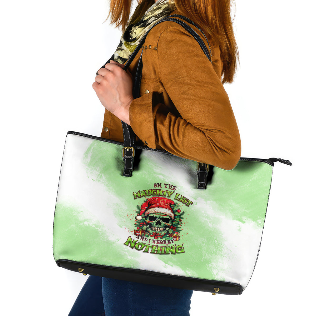On The Naughty List Skull Christmas Leather Tote Bag - Wonder Print Shop