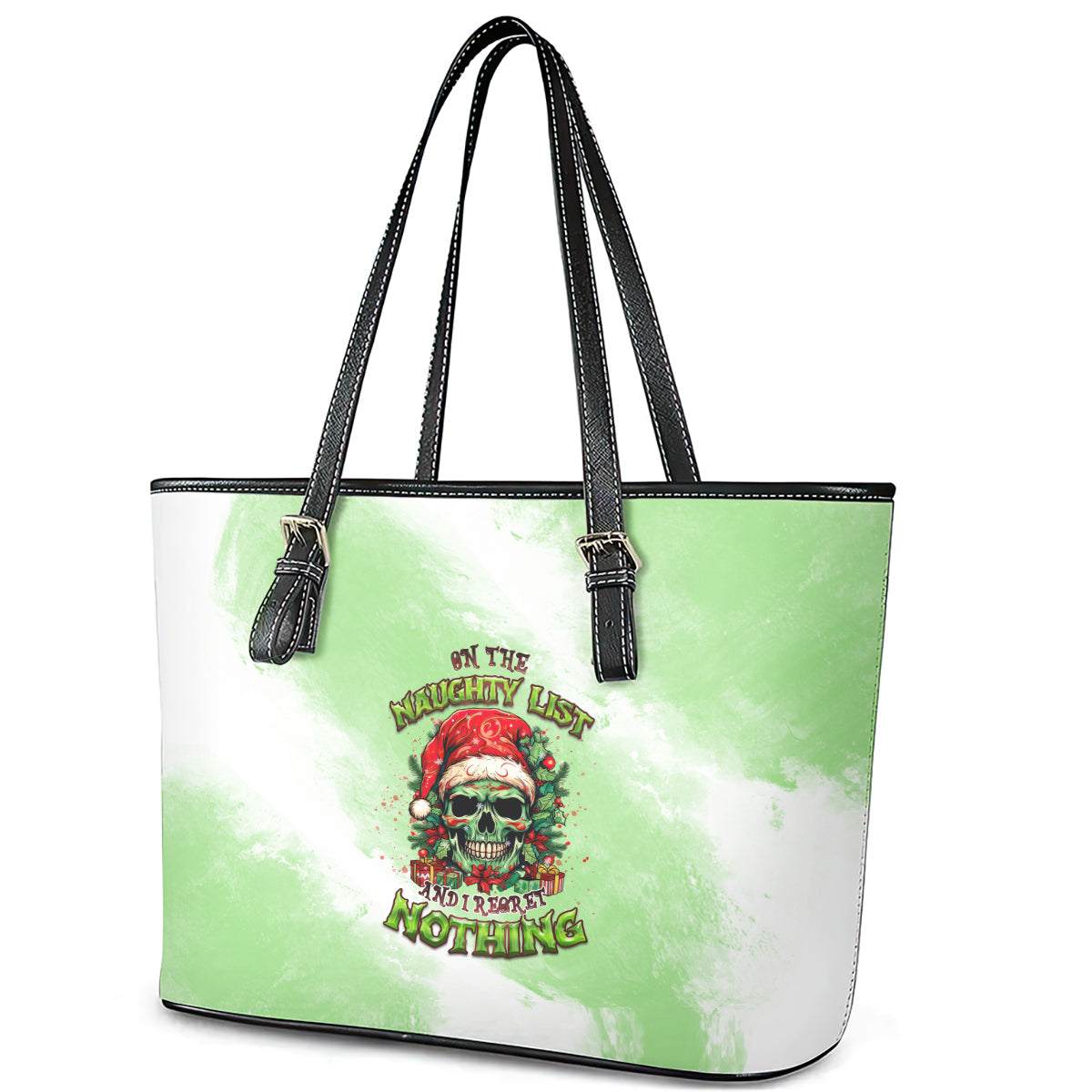 On The Naughty List Skull Christmas Leather Tote Bag - Wonder Print Shop