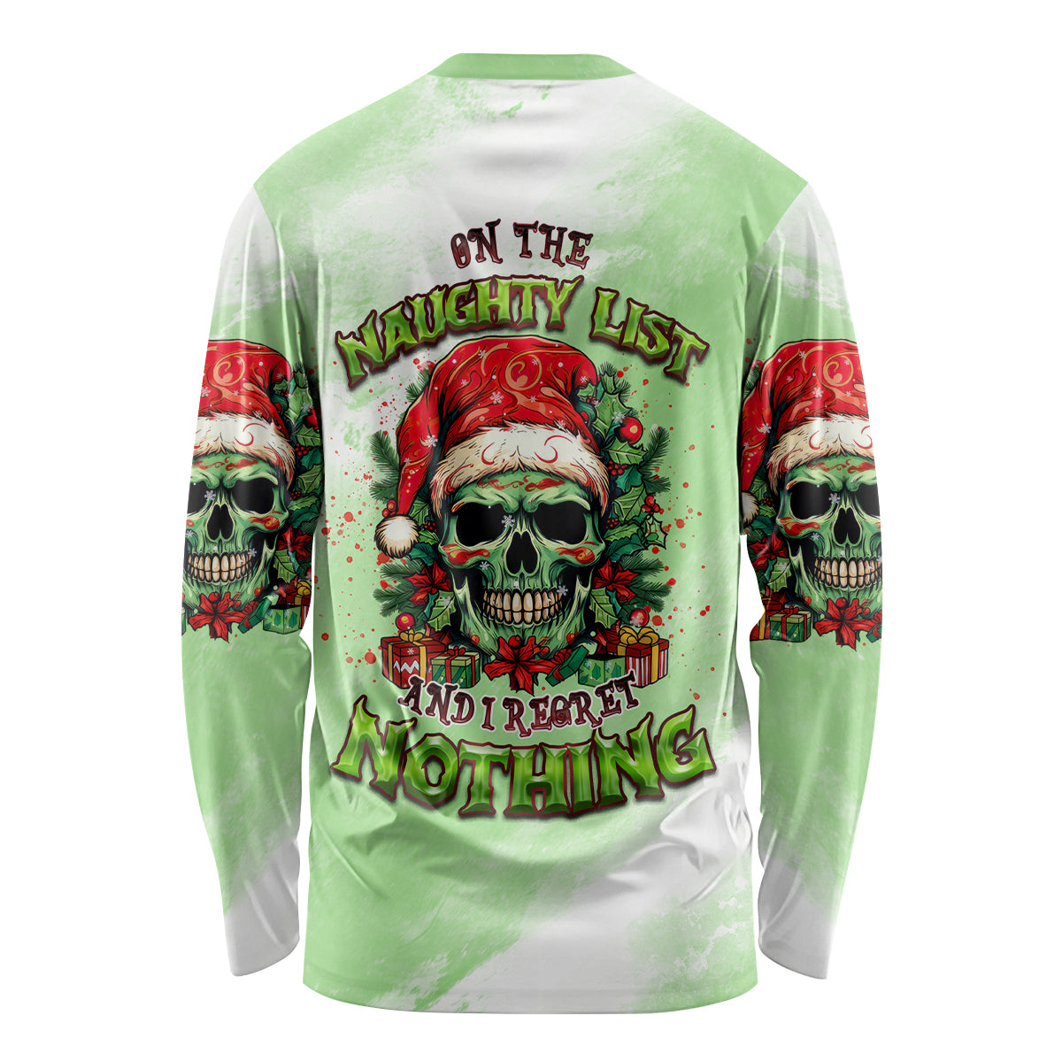 On The Naughty List Skull Christmas Long Sleeve Shirt - Wonder Print Shop