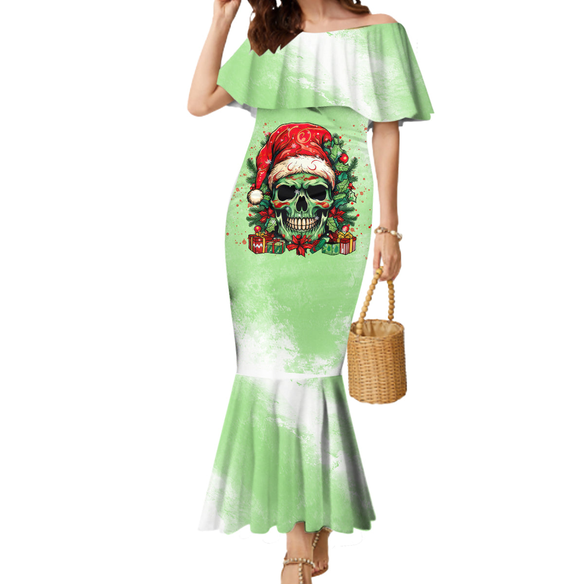 On The Naughty List Skull Christmas Mermaid Dress - Wonder Print Shop
