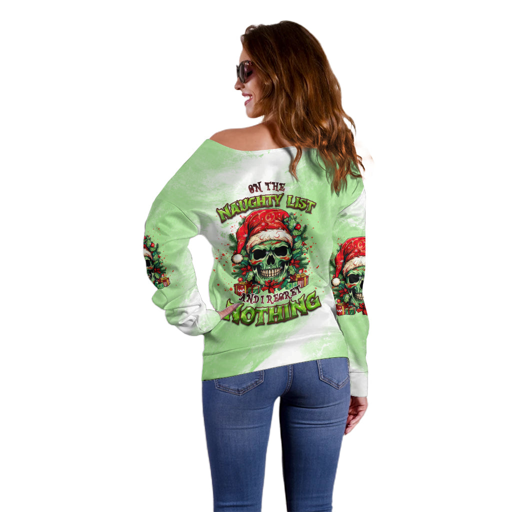 On The Naughty List Skull Christmas Off Shoulder Sweater - Wonder Print Shop