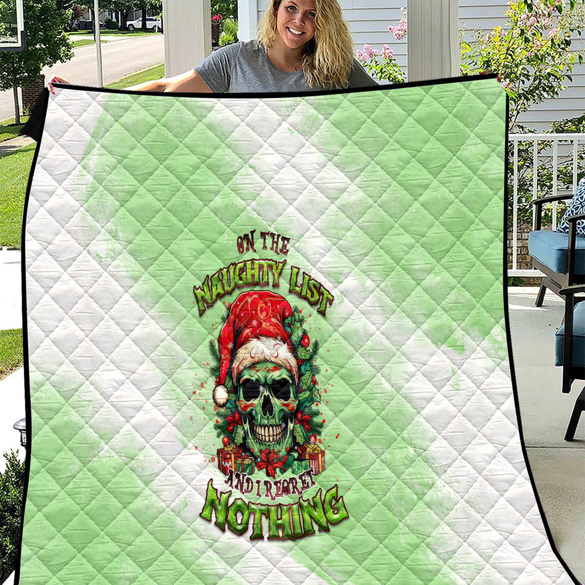 On The Naughty List Skull Christmas Quilt - Wonder Print Shop