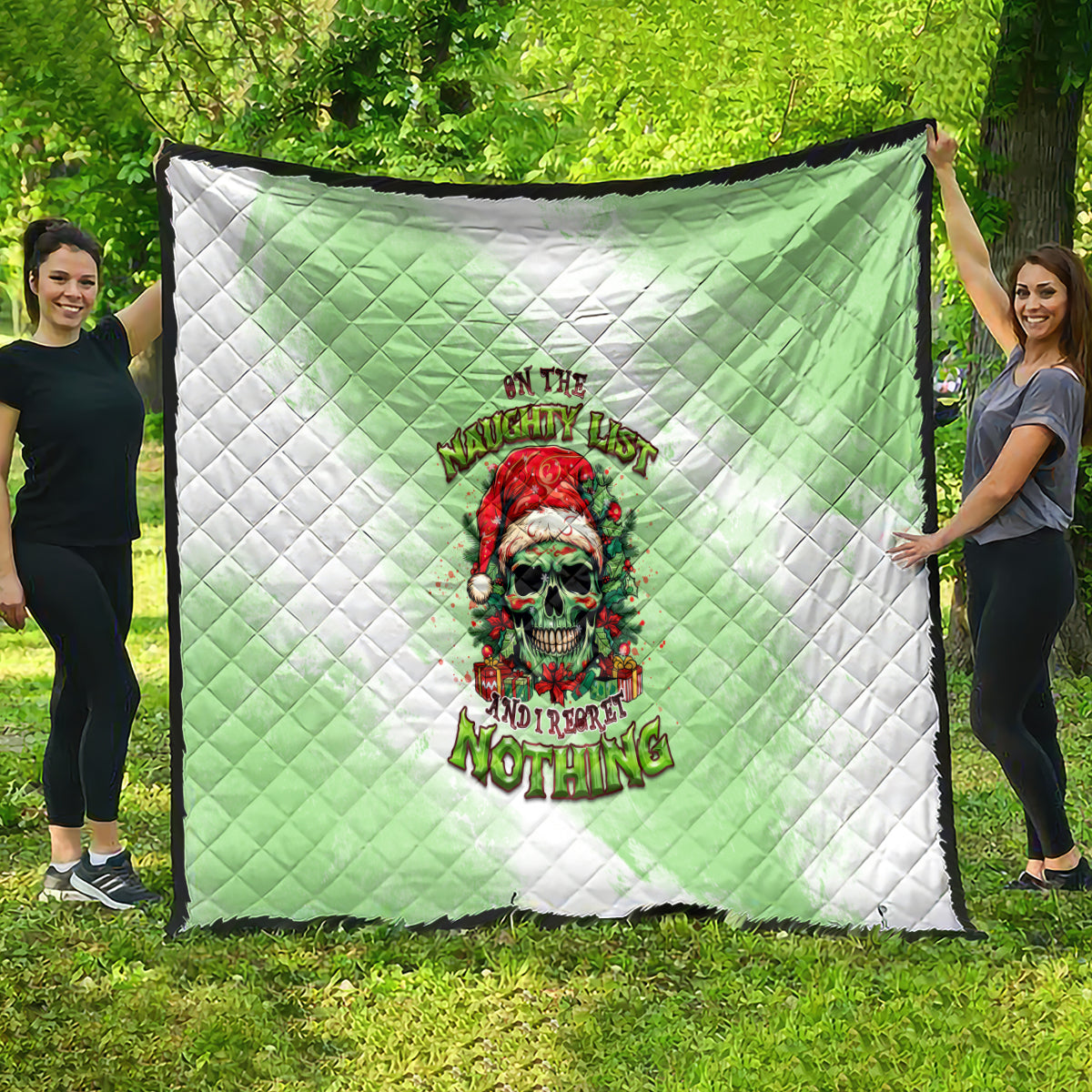 On The Naughty List Skull Christmas Quilt - Wonder Print Shop