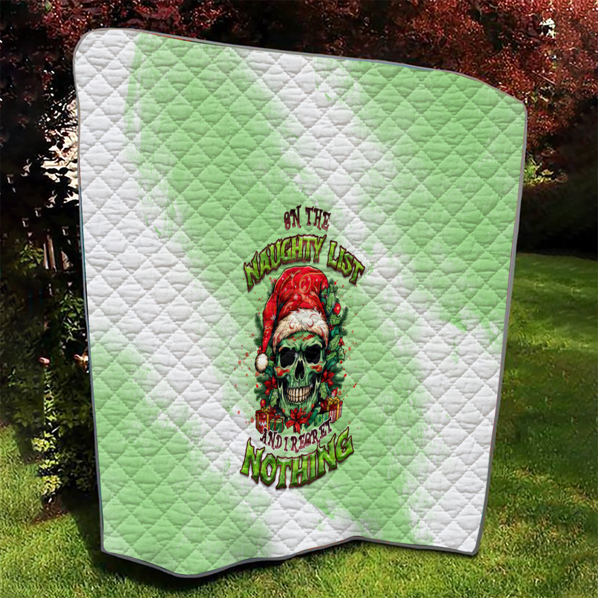 On The Naughty List Skull Christmas Quilt - Wonder Print Shop