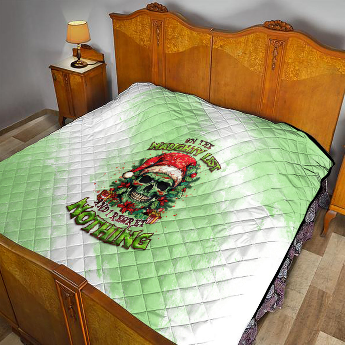 On The Naughty List Skull Christmas Quilt - Wonder Print Shop