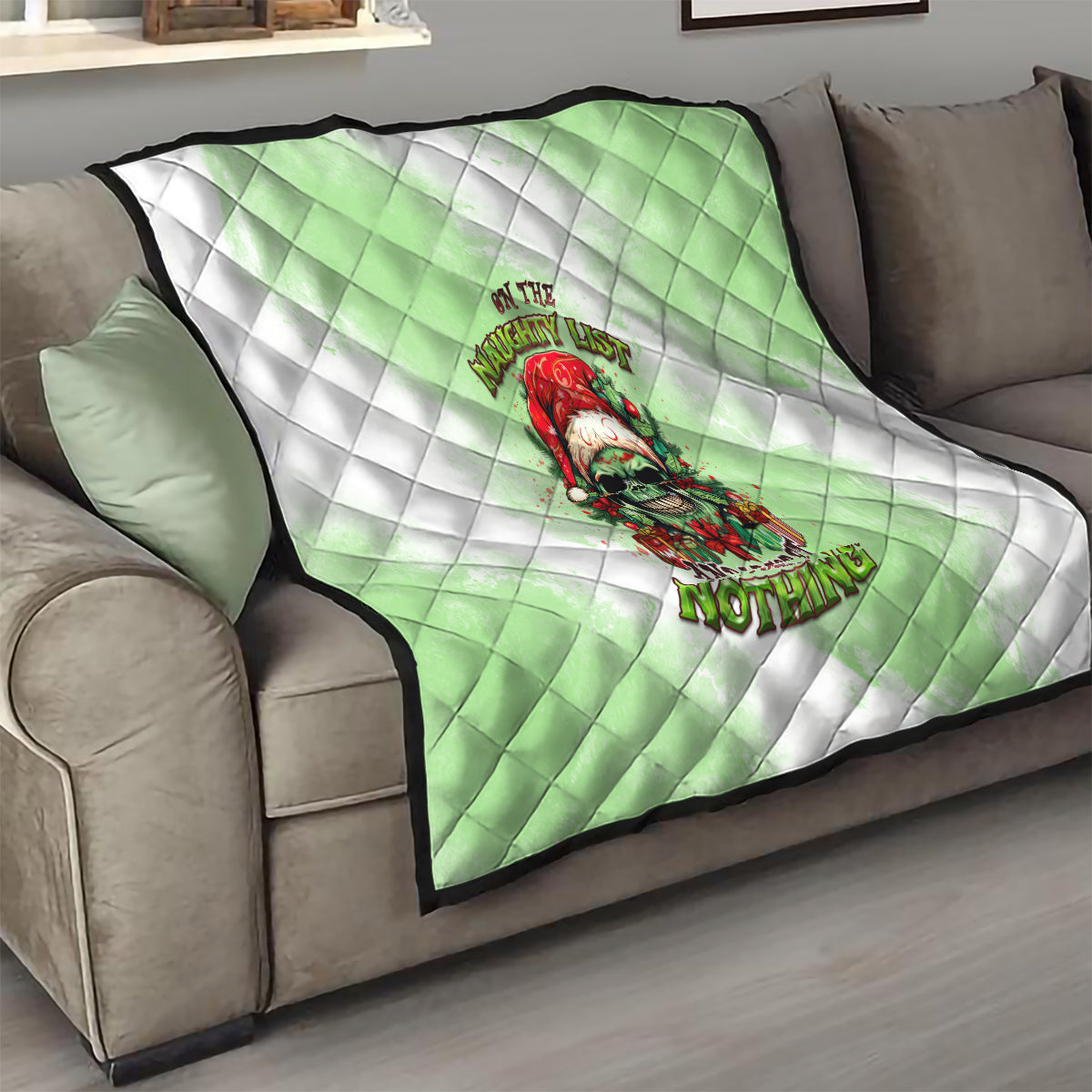 On The Naughty List Skull Christmas Quilt - Wonder Print Shop