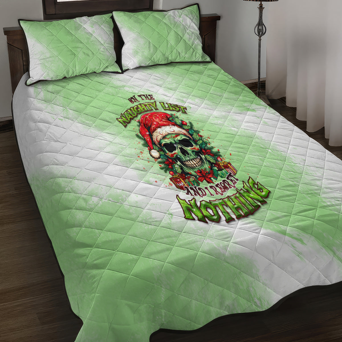 On The Naughty List Skull Christmas Quilt Bed Set - Wonder Print Shop