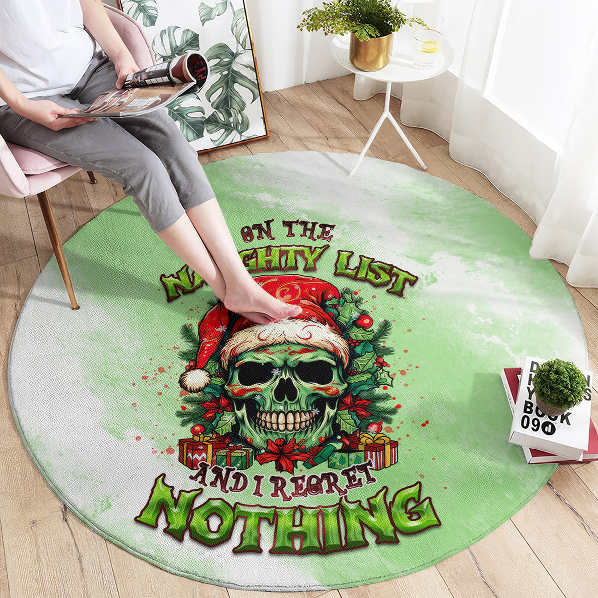 on-the-naughty-list-skull-christmas-round-carpet