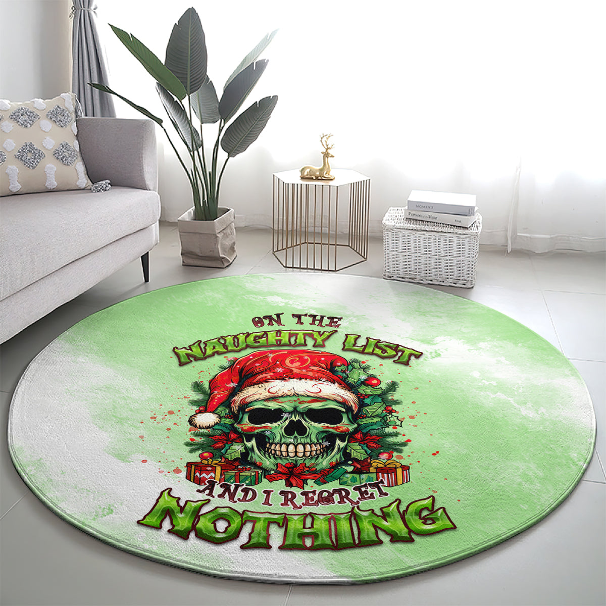 on-the-naughty-list-skull-christmas-round-carpet