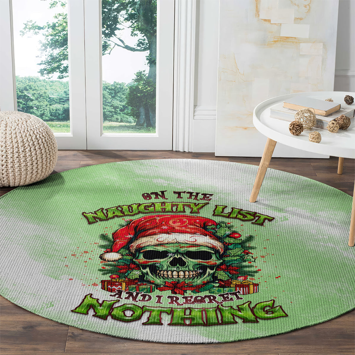 on-the-naughty-list-skull-christmas-round-carpet