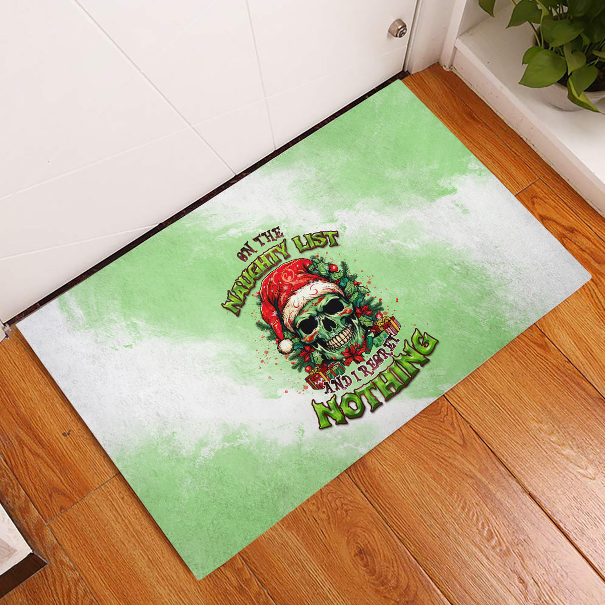 On The Naughty List Skull Christmas Rubber Doormat - Wonder Print Shop