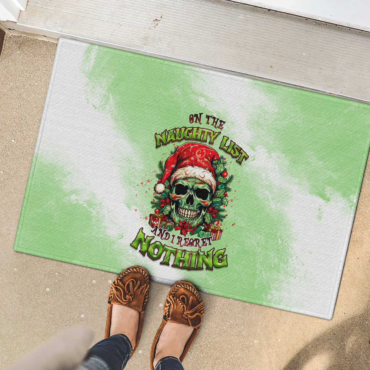 On The Naughty List Skull Christmas Rubber Doormat - Wonder Print Shop