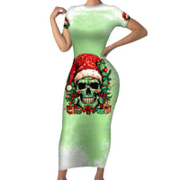 On The Naughty List Skull Christmas Short Sleeve Bodycon Dress - Wonder Print Shop