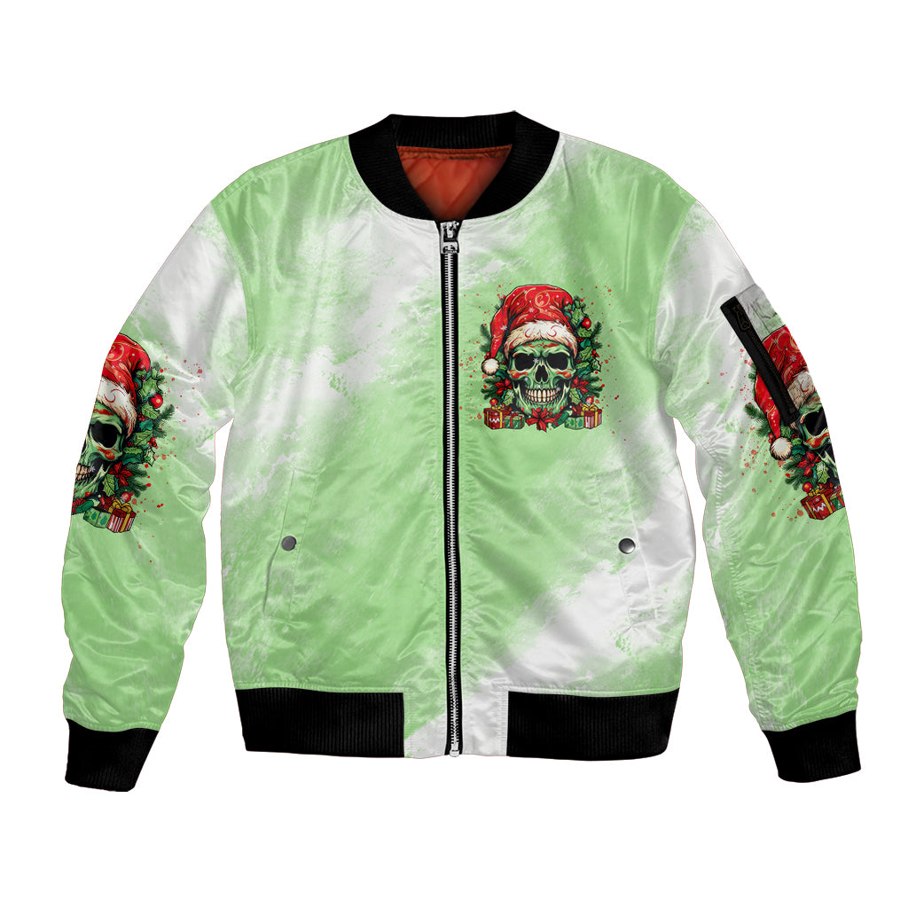 On The Naughty List Skull Christmas Sleeve Zip Bomber Jacket - Wonder Print Shop