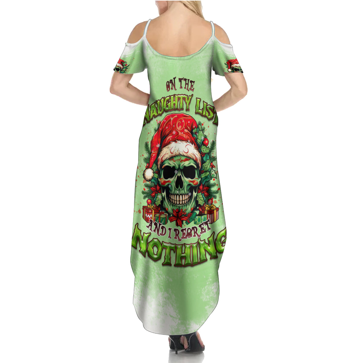 On The Naughty List Skull Christmas Summer Maxi Dress - Wonder Print Shop