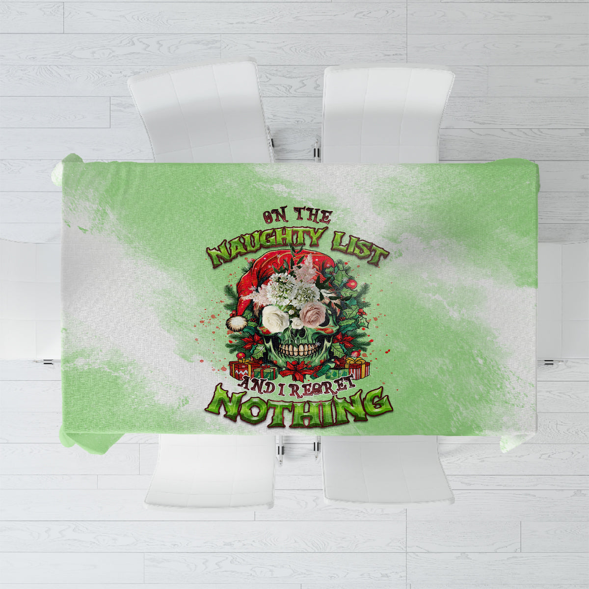 On The Naughty List Skull Christmas Tablecloth - Wonder Print Shop