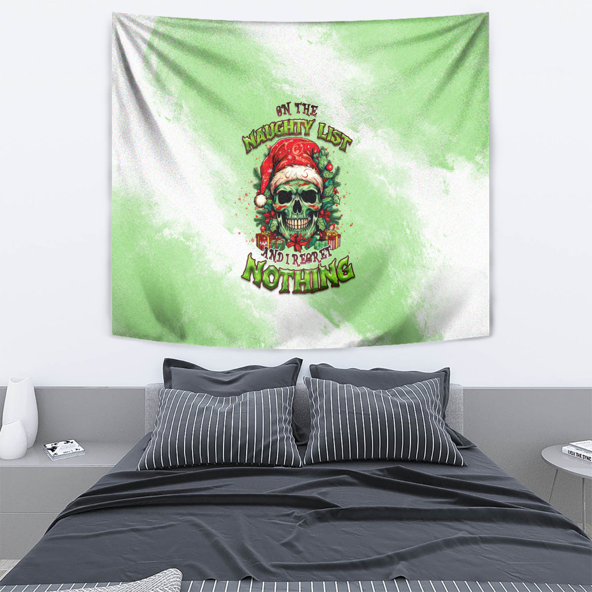 On The Naughty List Skull Christmas Tapestry - Wonder Print Shop
