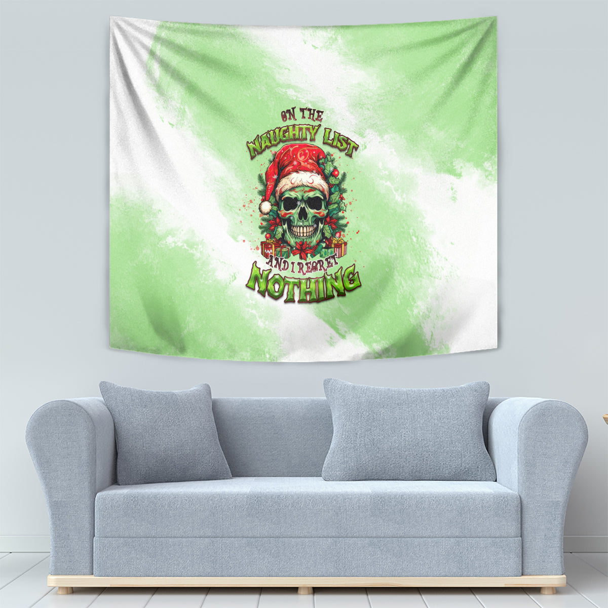 On The Naughty List Skull Christmas Tapestry - Wonder Print Shop