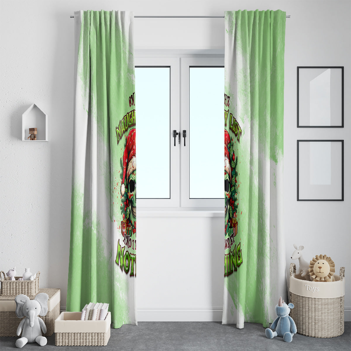 On The Naughty List Skull Christmas Window Curtain - Wonder Print Shop