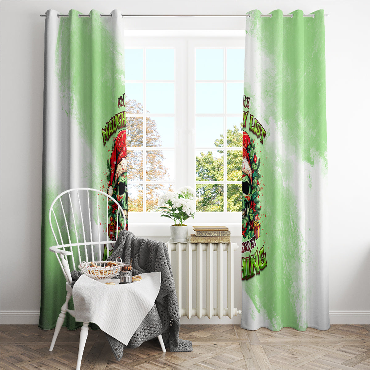 On The Naughty List Skull Christmas Window Curtain - Wonder Print Shop