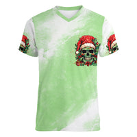 On The Naughty List Skull Christmas Women V Neck T Shirt - Wonder Print Shop