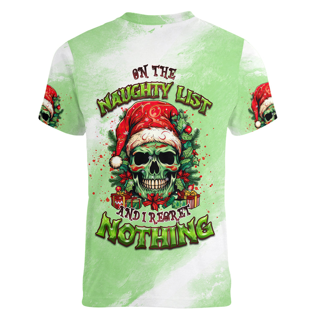 On The Naughty List Skull Christmas Women V Neck T Shirt - Wonder Print Shop