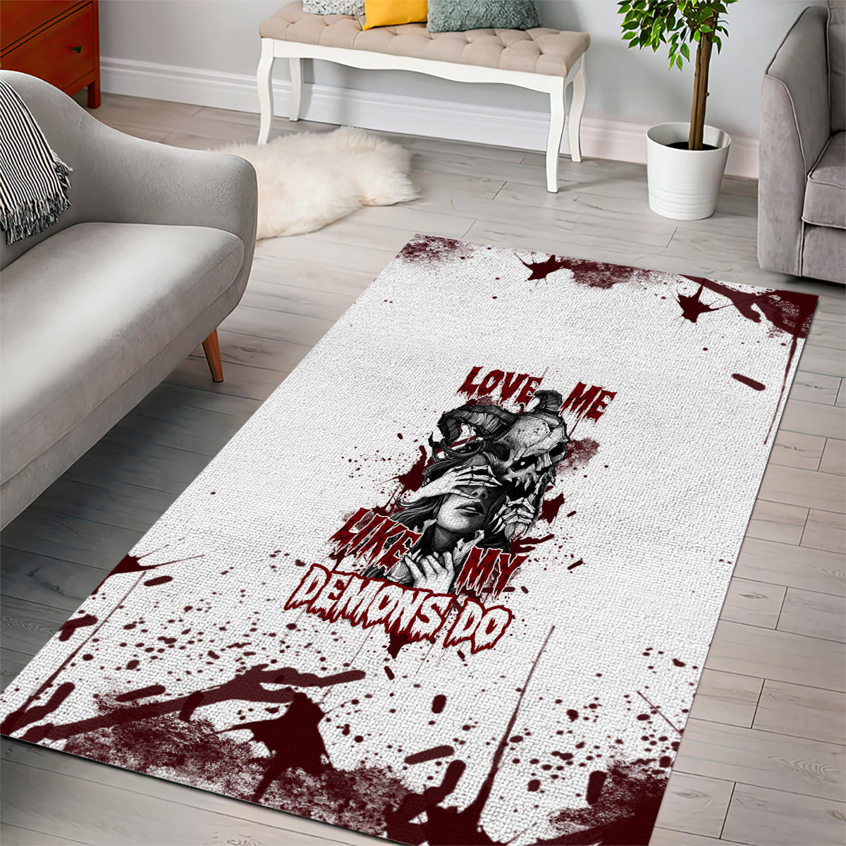 Love Me Like My Demons Do Skull Area Rug - Wonder Print Shop