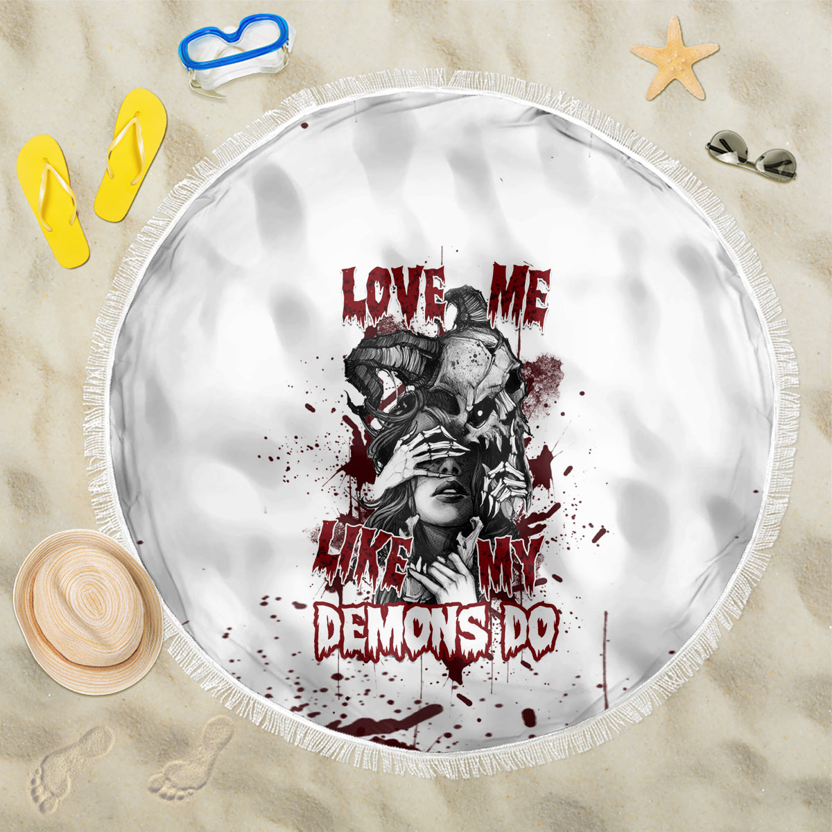Love Me Like My Demons Do Skull Beach Blanket - Wonder Print Shop
