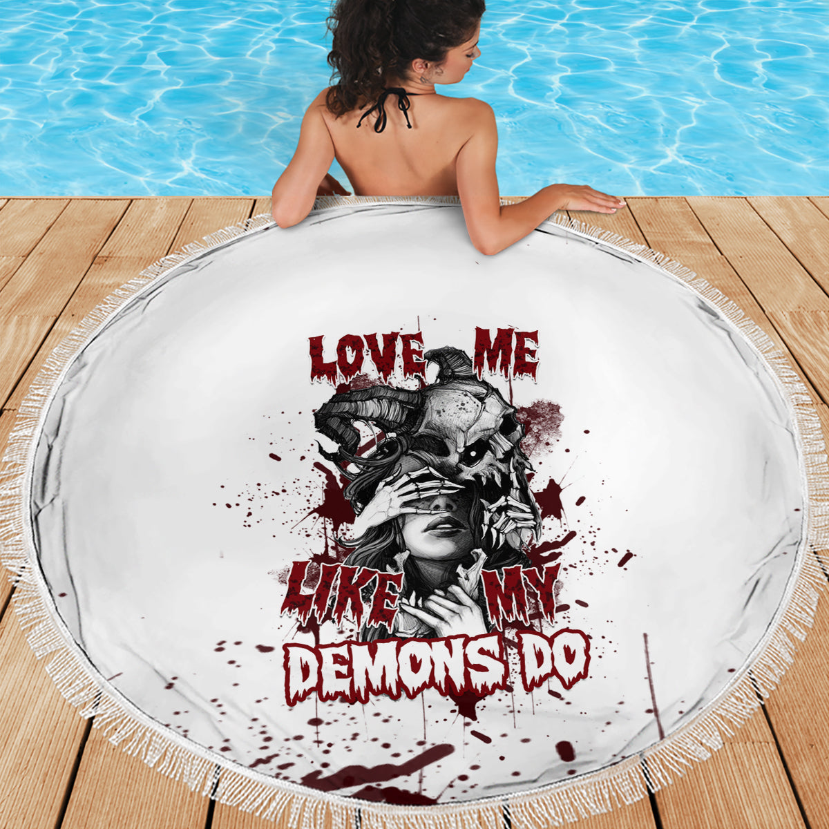 Love Me Like My Demons Do Skull Beach Blanket - Wonder Print Shop