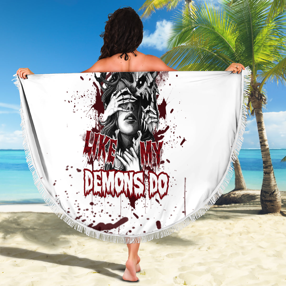 Love Me Like My Demons Do Skull Beach Blanket - Wonder Print Shop