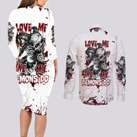 Love Me Like My Demons Do Skull Couples Matching Long Sleeve Bodycon Dress and Long Sleeve Button Shirt - Wonder Print Shop
