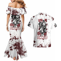Love Me Like My Demons Do Skull Couples Matching Mermaid Dress and Hawaiian Shirt - Wonder Print Shop