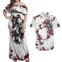 Love Me Like My Demons Do Skull Couples Matching Off Shoulder Maxi Dress and Hawaiian Shirt - Wonder Print Shop