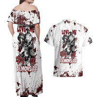 Love Me Like My Demons Do Skull Couples Matching Off Shoulder Maxi Dress and Hawaiian Shirt - Wonder Print Shop