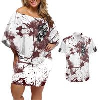 Love Me Like My Demons Do Skull Couples Matching Off Shoulder Short Dress and Hawaiian Shirt - Wonder Print Shop