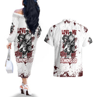Love Me Like My Demons Do Skull Couples Matching Off The Shoulder Long Sleeve Dress and Hawaiian Shirt - Wonder Print Shop