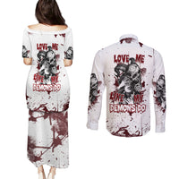 Love Me Like My Demons Do Skull Couples Matching Puletasi Dress and Long Sleeve Button Shirt - Wonder Print Shop