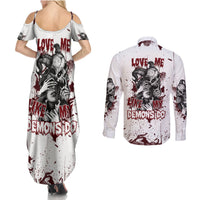 Love Me Like My Demons Do Skull Couples Matching Summer Maxi Dress and Long Sleeve Button Shirt - Wonder Print Shop