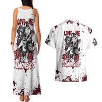 Love Me Like My Demons Do Skull Couples Matching Tank Maxi Dress and Hawaiian Shirt - Wonder Print Shop