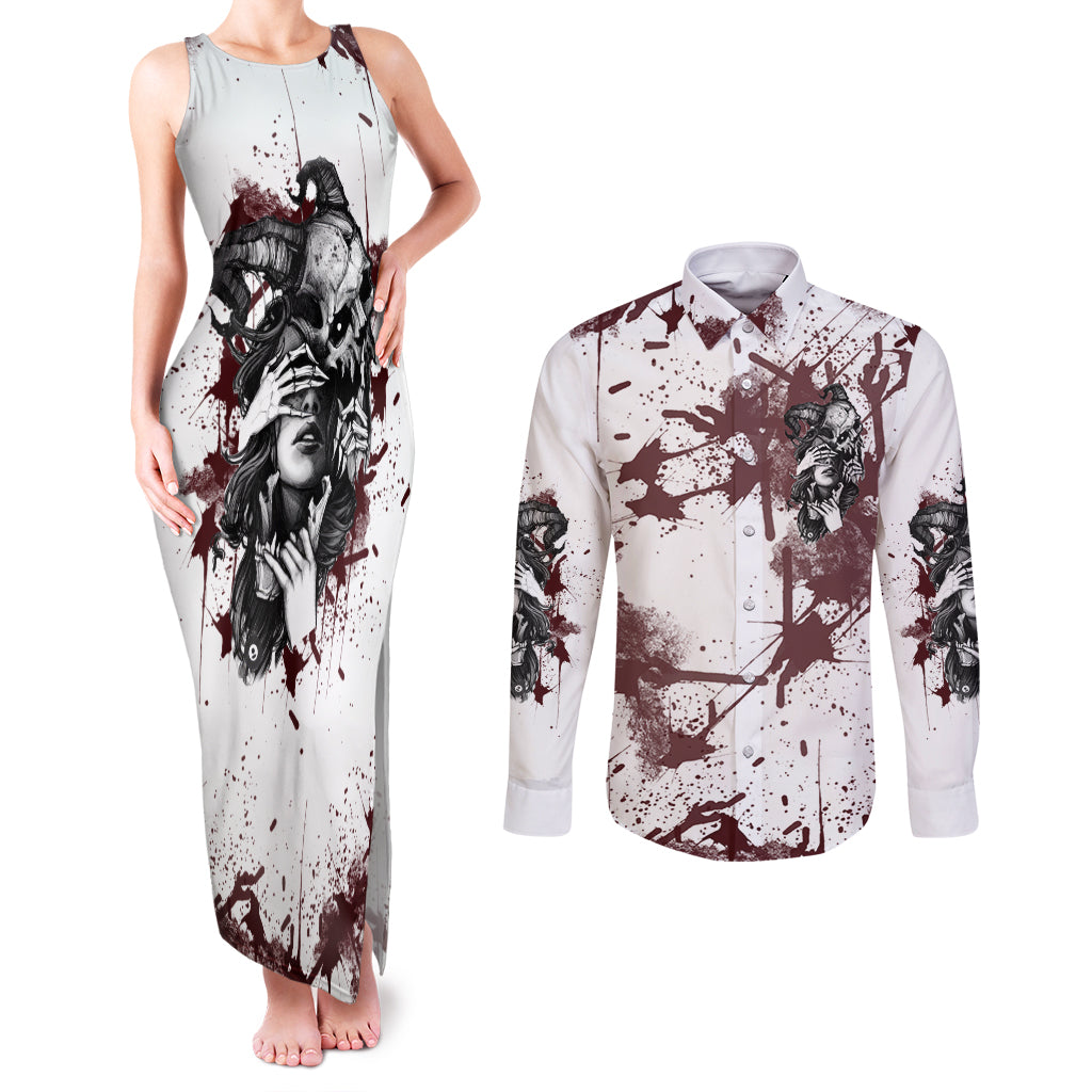 Love Me Like My Demons Do Skull Couples Matching Tank Maxi Dress and Long Sleeve Button Shirt - Wonder Print Shop