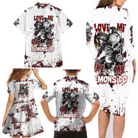 Love Me Like My Demons Do Skull Family Matching Long Sleeve Bodycon Dress and Hawaiian Shirt - Wonder Print Shop