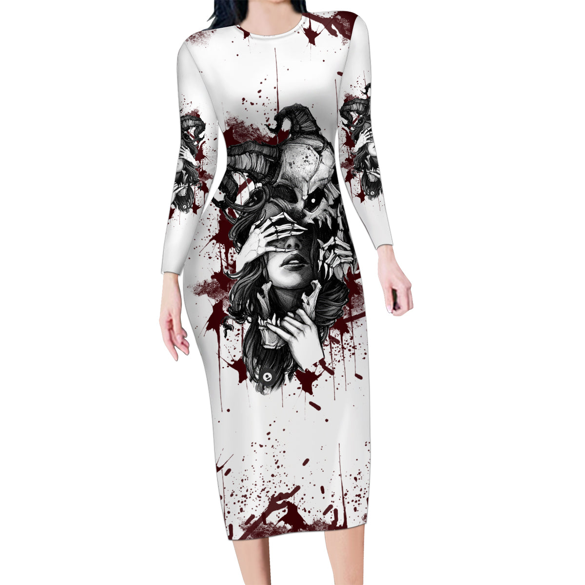 Love Me Like My Demons Do Skull Family Matching Long Sleeve Bodycon Dress and Hawaiian Shirt - Wonder Print Shop