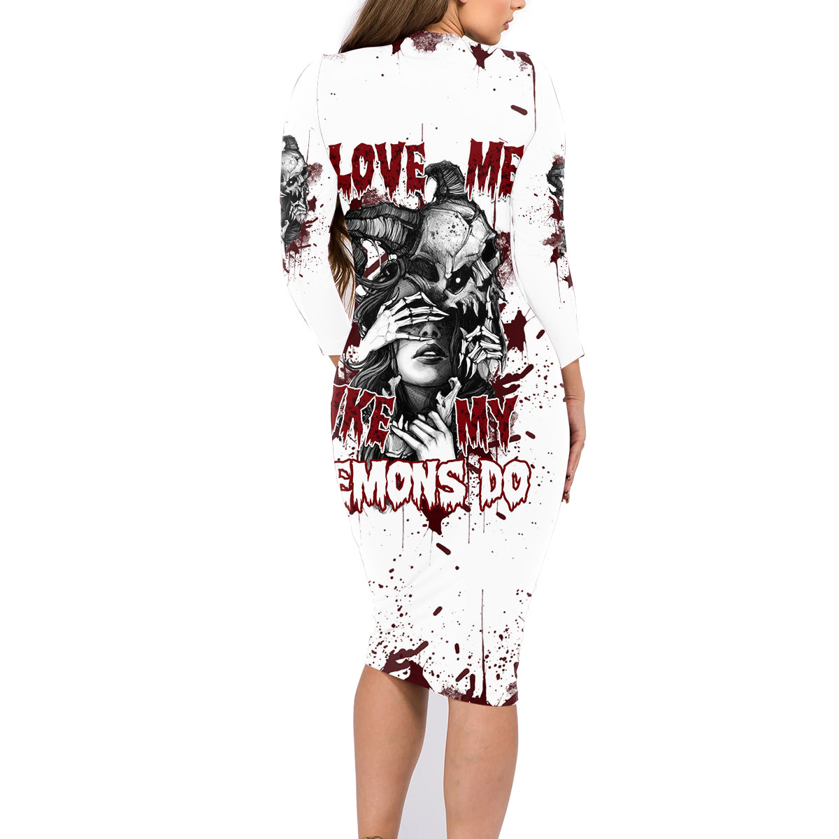Love Me Like My Demons Do Skull Family Matching Long Sleeve Bodycon Dress and Hawaiian Shirt - Wonder Print Shop
