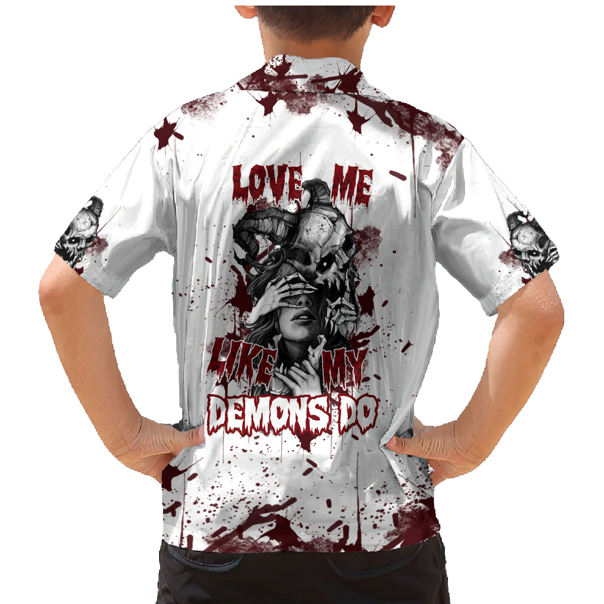 Love Me Like My Demons Do Skull Family Matching Mermaid Dress and Hawaiian Shirt - Wonder Print Shop