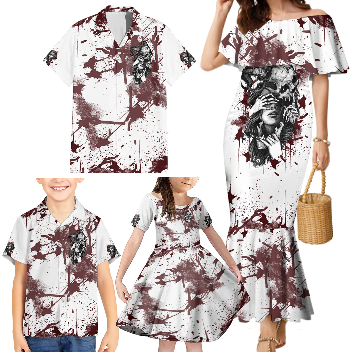 Love Me Like My Demons Do Skull Family Matching Mermaid Dress and Hawaiian Shirt - Wonder Print Shop
