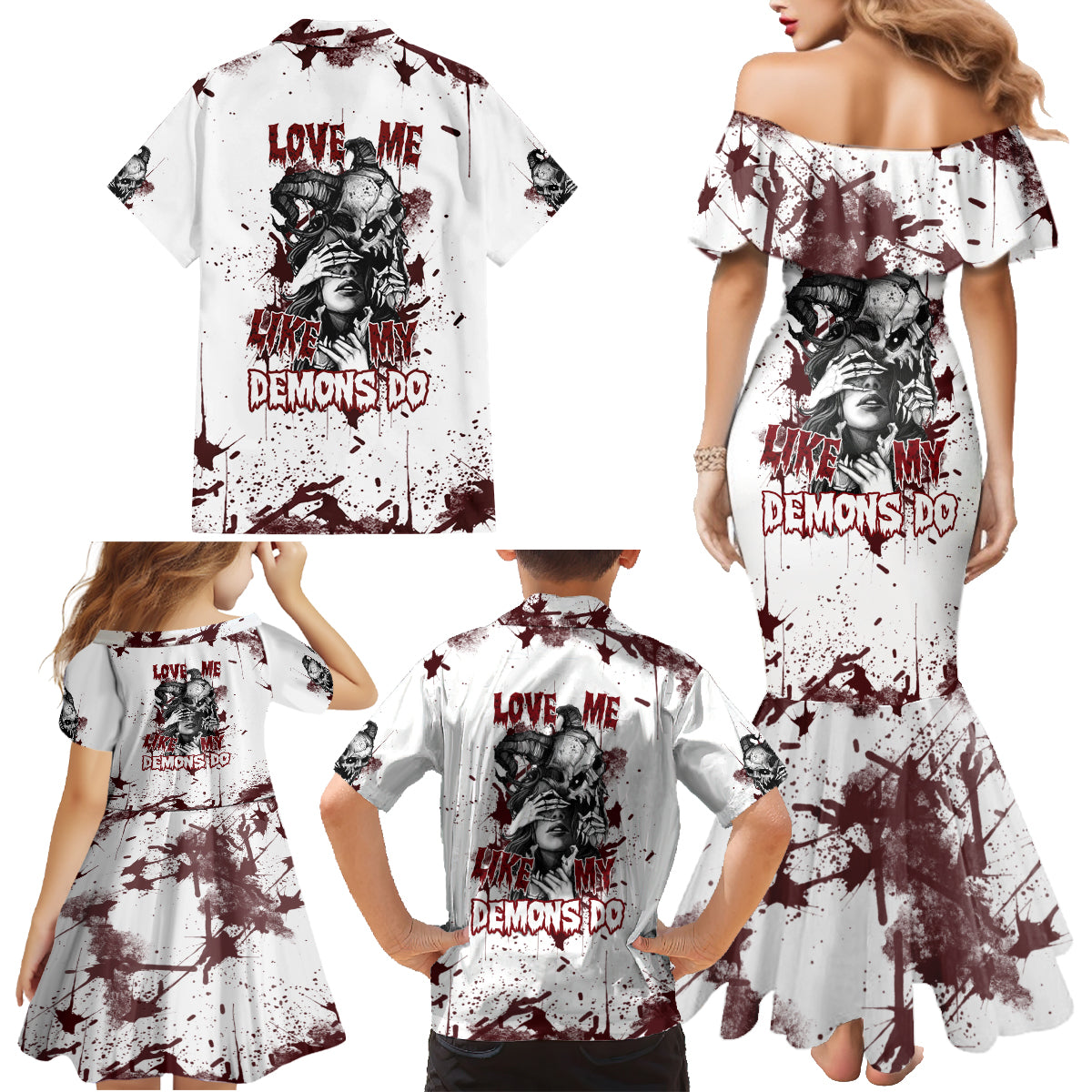 Love Me Like My Demons Do Skull Family Matching Mermaid Dress and Hawaiian Shirt - Wonder Print Shop