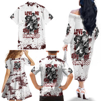 Love Me Like My Demons Do Skull Family Matching Off Shoulder Long Sleeve Dress and Hawaiian Shirt - Wonder Print Shop